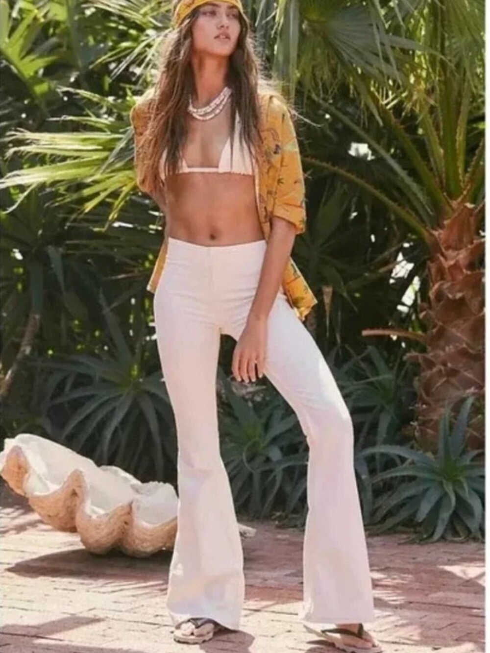 Free People Penny Pull On Flare Jeans Stretch Mid Rise Cotton Denim Ivory NWT 29